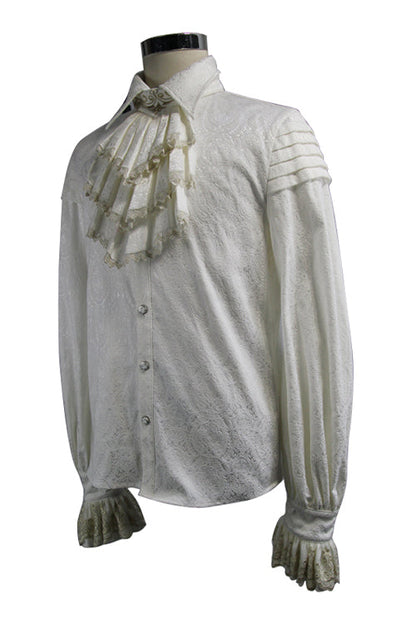 Beige Embroidered Ruffled Sleeves Jacquard Mens Gothic Blouse