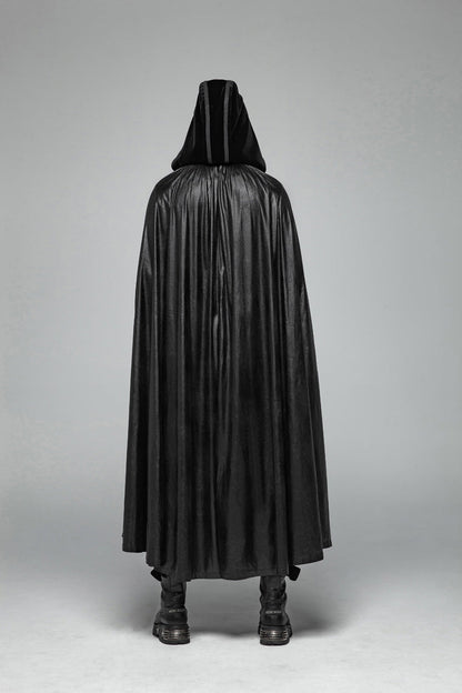 Black Print Embroidery Hooded Mens Gothic Coat Cloak