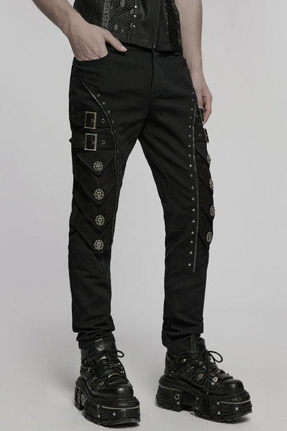 Black Buckle Skull Men's Punk Pants