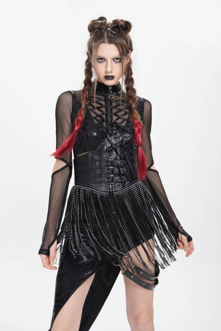 Black Lace Tassels Lace-Up Slim Buckled Women's Gothic Corset