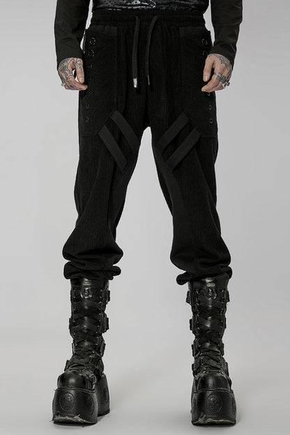 Black Doomsday Metal Stitching Corduroy Men's Steampunk Pants