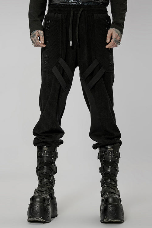 Black Doomsday Metal Stitching Corduroy Men's Steampunk Pants