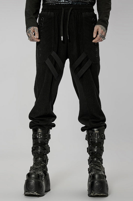 Black Doomsday Metal Stitching Corduroy Men's Steampunk Pants