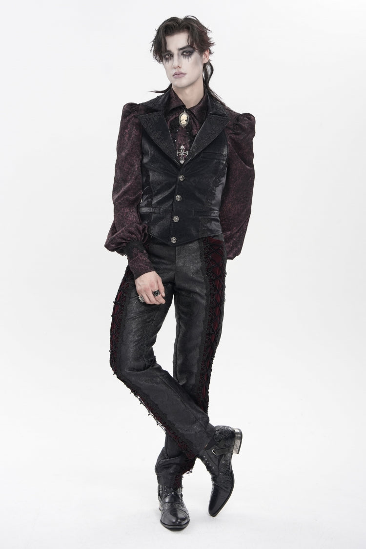 Black Lapel Collar Jacquard Lace Slim Men's Gothic Vest