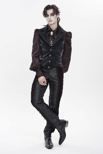 Black Lapel Collar Jacquard Lace Slim Men's Gothic Vest
