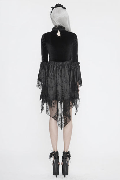 Black Chest Embroidered Beaded Off Shoulder Womens Gothic Dress