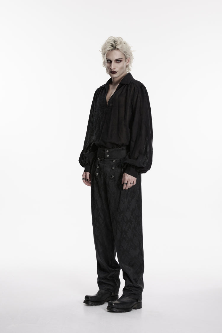 Black Floral Jacquard Men's Gothic Gorgeous Double-breasted Pants