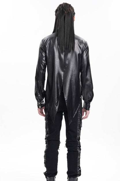 Black Long Sleeves Chain Eyelets Skull Men's Gothic Blouse