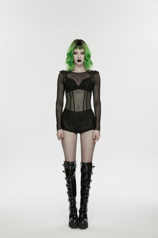 Black Low Waisted Cut-Out Irregular Eyelet Women's Punk Shorts