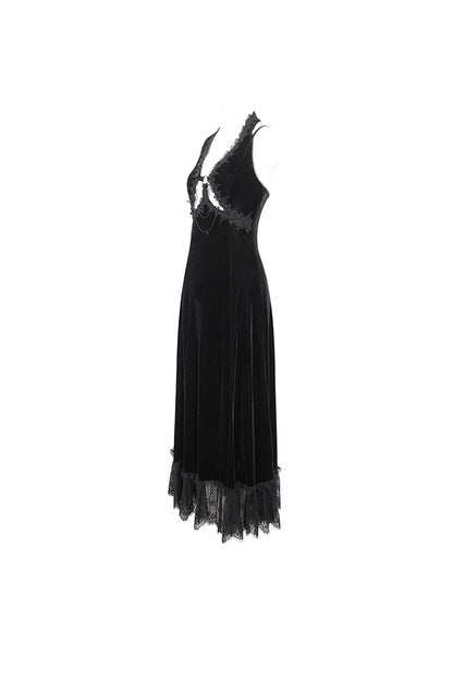 Black Lace Up Lace Hem Slip Long Women's Gothic Dres