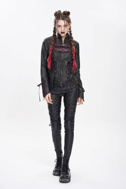 Black Pentacle Lace-Up Buckle Women's Punk Jacket