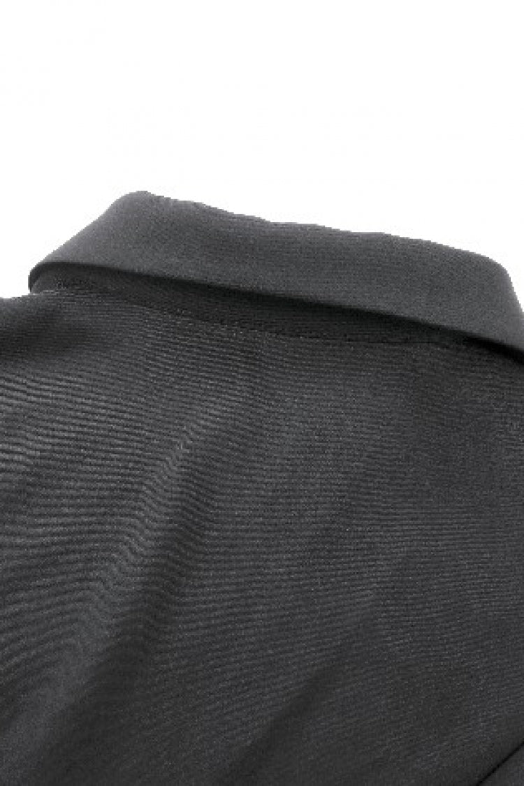 Black Point Lapel Collar Short Puff Sleeves Women's Gothic Blouse with Removable Rosette Cravat