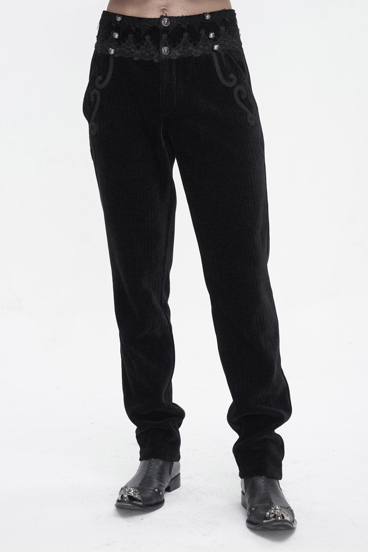 Black High Waisted Lace Splice Men's Gothic Pants