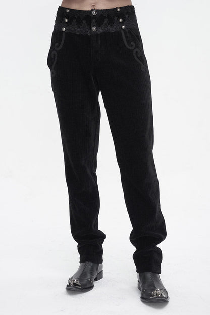 Black High Waisted Lace Splice Men's Gothic Pants