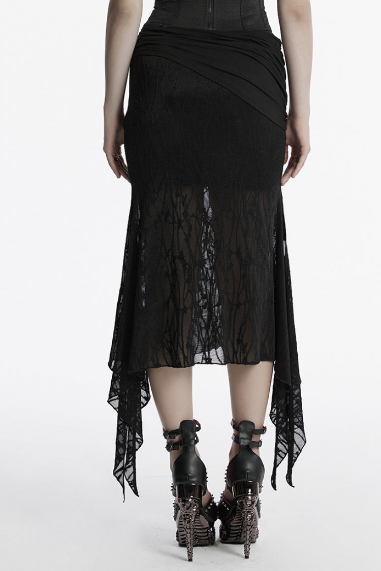 Black Irregular Mesh Ruched Women's Punk Fishtail Skirt