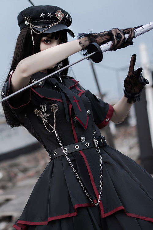 Black Military Style JK Set Irregular Gothic Lolita Dress