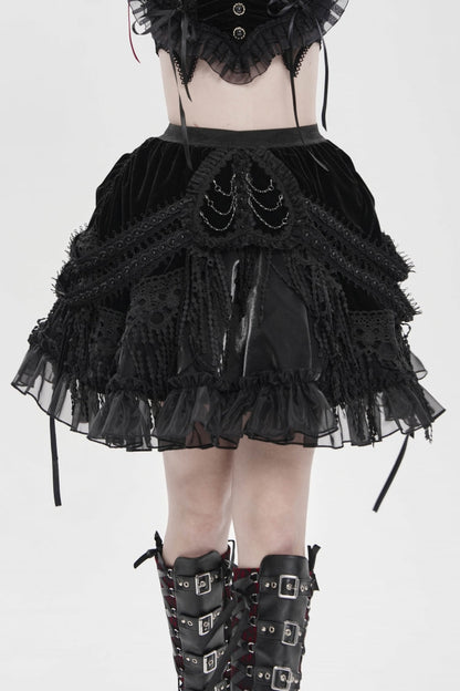 Black Multi-Layered  Tassels  Chain-Decorated Women's Gothic Skirt