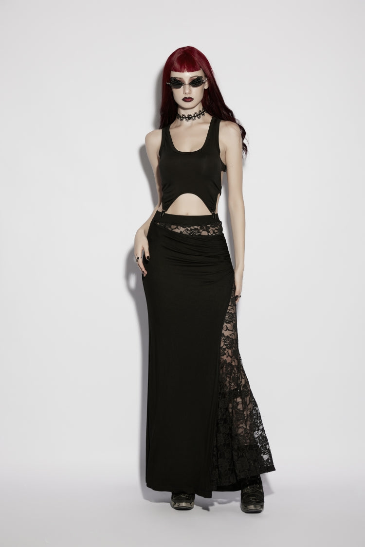Black Cut-Out Slim Irregular Women's Gothic Handsome Vest
