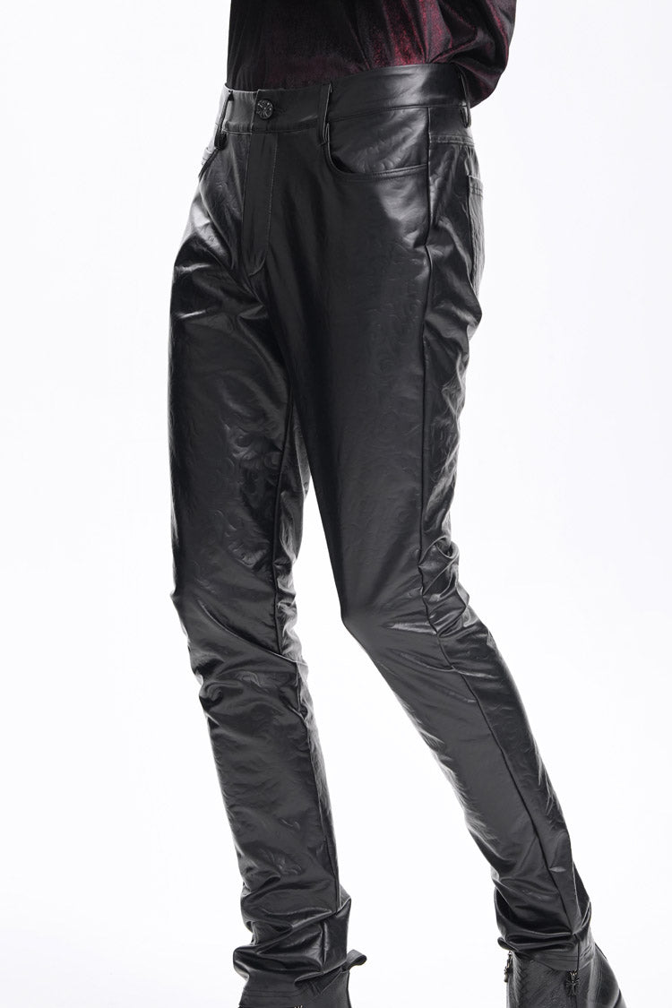 Black Faux Leathet Button Men's Gothic Pants