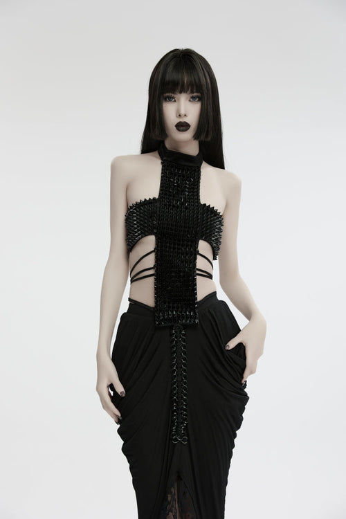 Black Off Shoulder Lace Lace-Up Slim Studded Buckled Women's Gothic Corset
