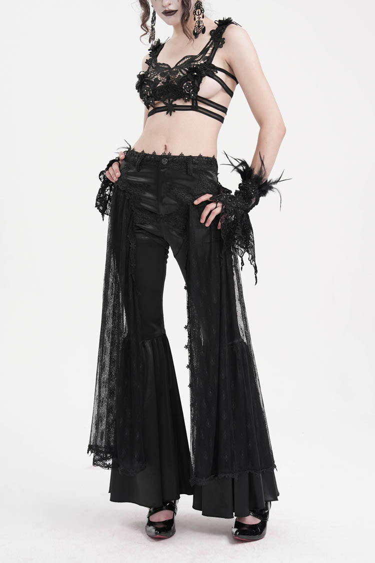 Black Crochet Lace Mesh Women's Gothic Pants