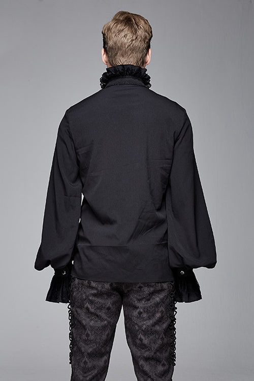 Black Chiffon Embroidered Long Sleeves Mens Gothic Blouse