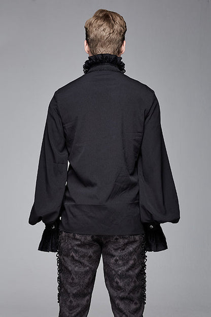 Black Chiffon Embroidered Long Sleeves Mens Gothic Blouse