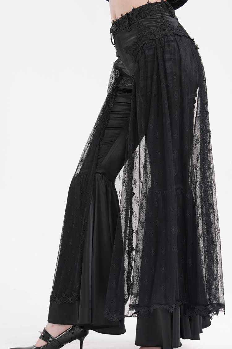 Black Crochet Lace Mesh Women's Gothic Pants