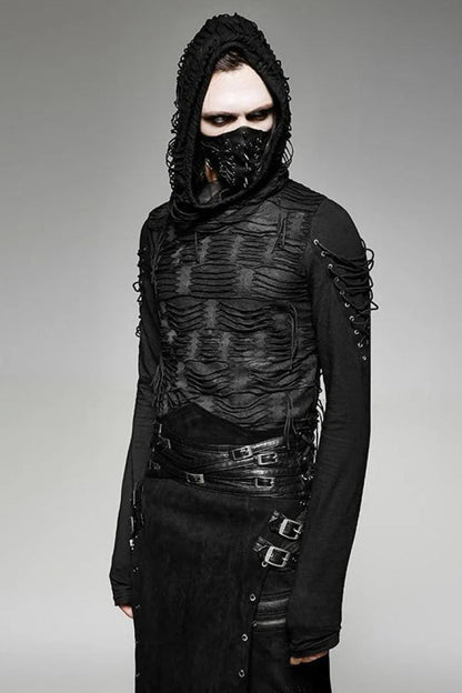 Black Hooded Ripped Men's Gothic Sweater