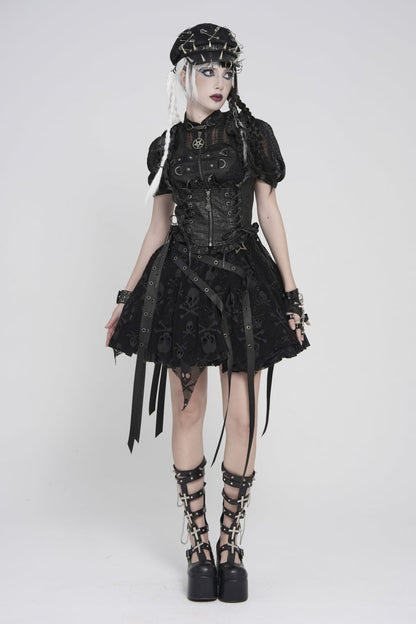 Black Bow Lace-Up Slim Zippered Women's Gothic Swallow-tailed Vest