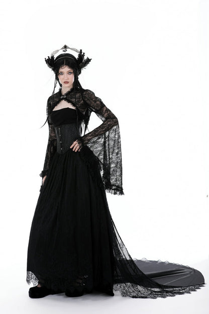 Black Long Flared Sleeves Ruffled Lace Women's Gothic Cape