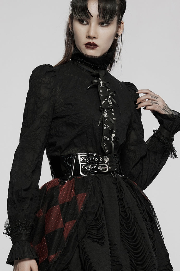 Black Adjustable Metal Buckle Detachable Faux Leather Women's Steampunk Belt