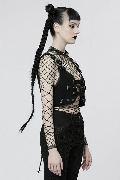 Black Adjustable Metal Snake Buckle Womens Steampunk Vest