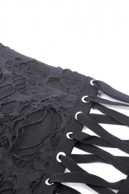 Black Lace-Up Ripped Women's Punk Split Long Skirt
