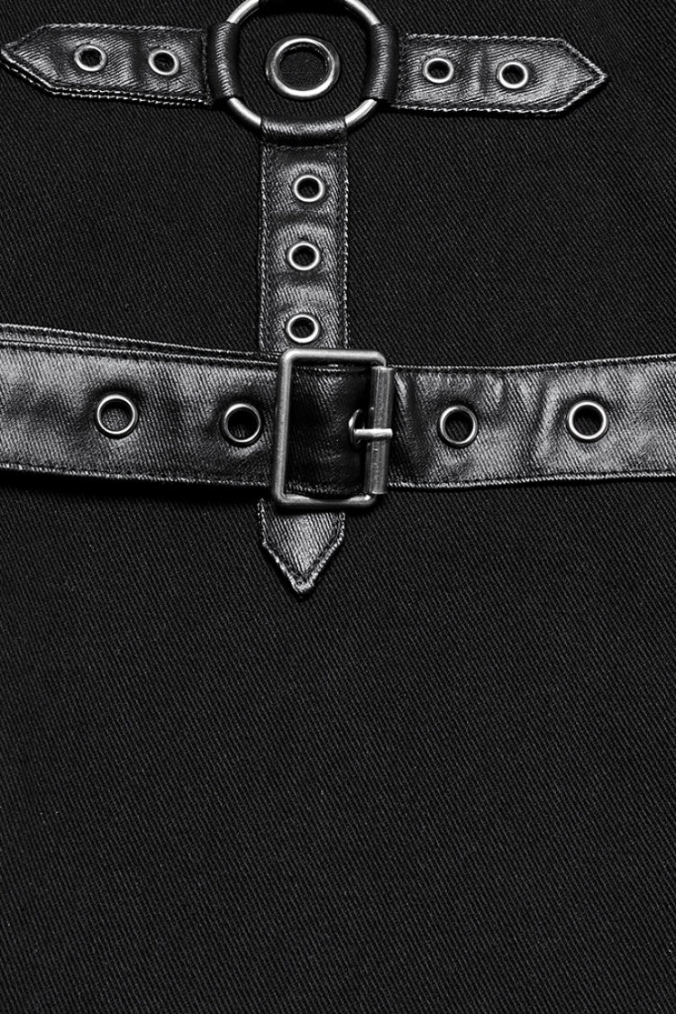 Black Buckle Eyelets Ring Men's Punk Pants