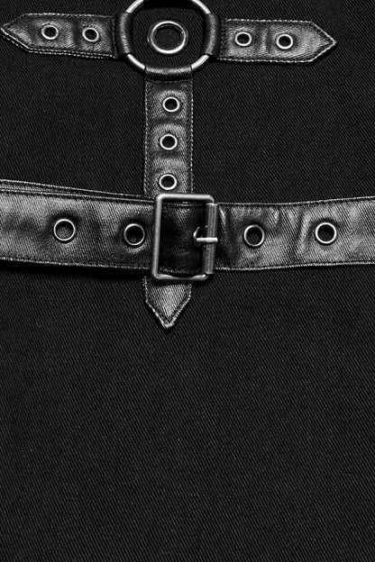 Black Buckle Eyelets Ring Men's Punk Pants