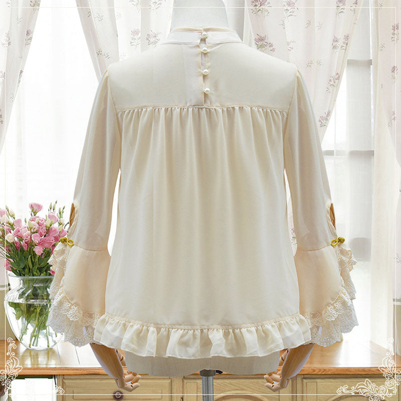Apricot Chinese Style Cheongsam Stand Collar Lantern Sleeves Lolita Blouse