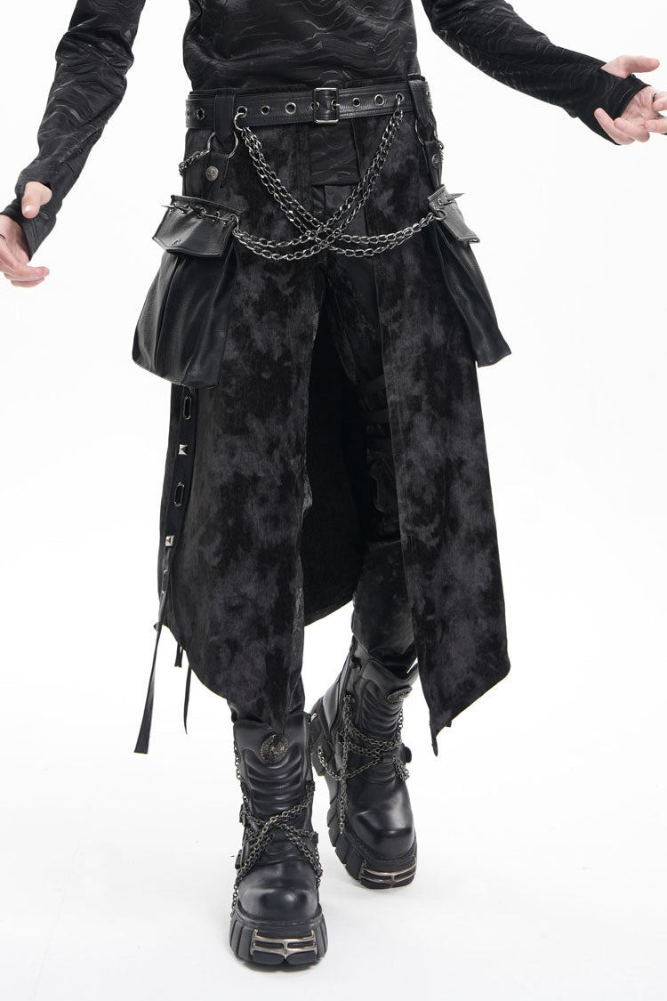 Black Chain Rivet Buckle Men's Gothic Skirt