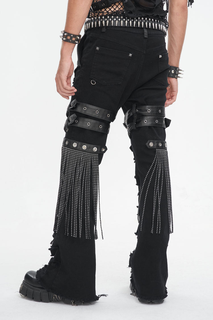 Black High Waisted Ripped Detachable Tassels  Men's Punk Pants