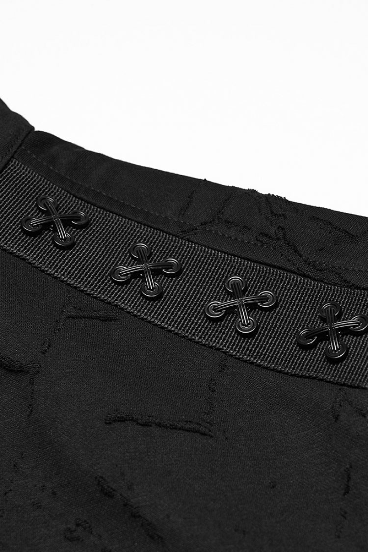 Black Lapel Collar Long Sleeves Ripped Men's Punk Blouse