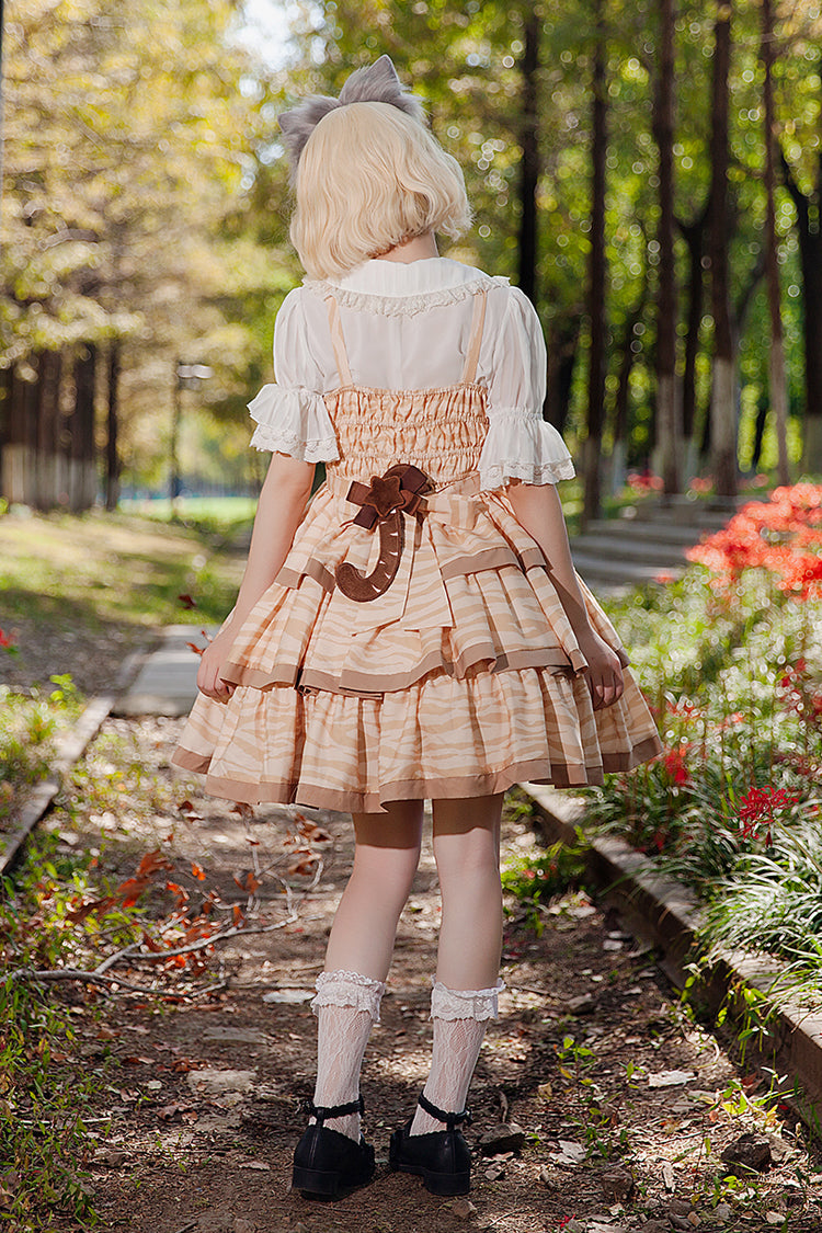 Apricot [Cloth Cat] Triple-Layered Print Ruffle Bowknot Sweet Lolita Dress