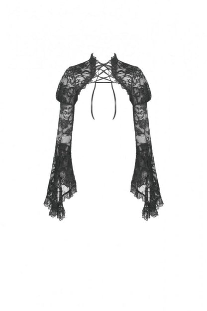 Black Long Puff Sleeves Sheer Floral Lace Lace-Up Women's Gothic Cape