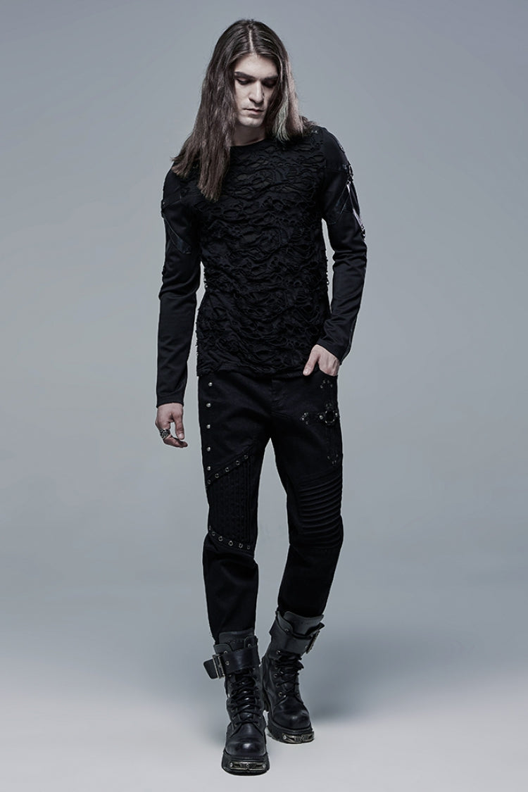 Black Cross Decoration Ripped Men's Steampunk Pants