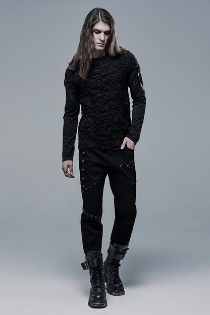 Black Cross Decoration Ripped Men's Steampunk Pants