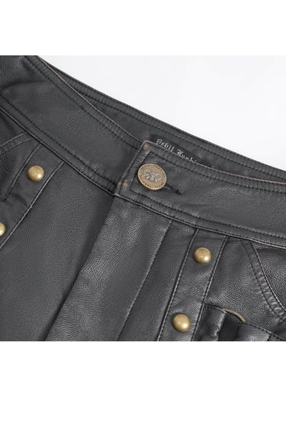 Black Big Pocket Bronze Studded Faux Leather Men's Gothic Pants