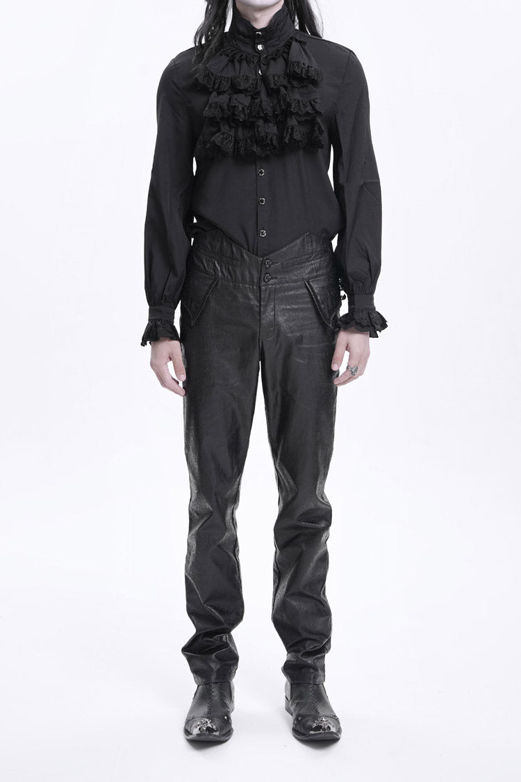 Black High Waisted Faux Leather  Men's Gothic Pants