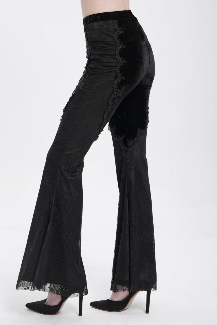 Black Floral Embroidery Stitching Lace Women's Gothic Pants