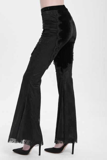 Black Floral Embroidery Stitching Lace Women's Gothic Pants