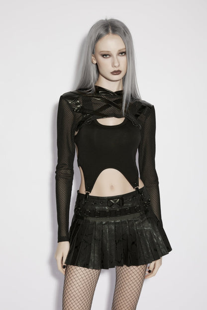 Black Irregular Hooded Sheer Eyelet Women's Punk Cool  Cape