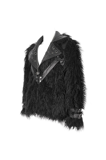Black Lapel Collar Collar Faux Fur Men's Punk Jacket